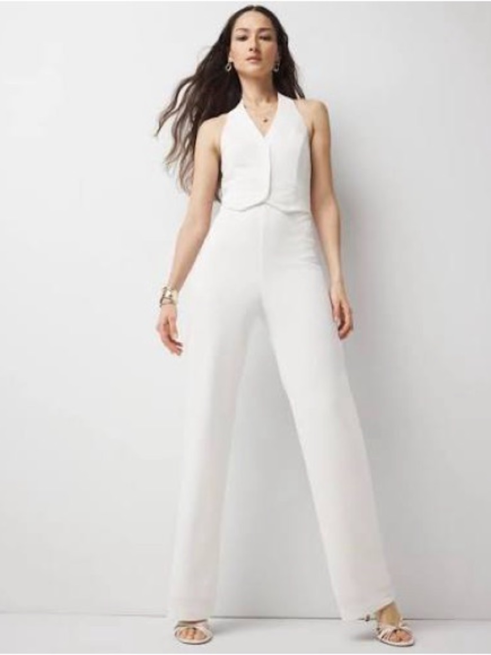 White House Black Market White Halter-Neck Vest Jumpsuit